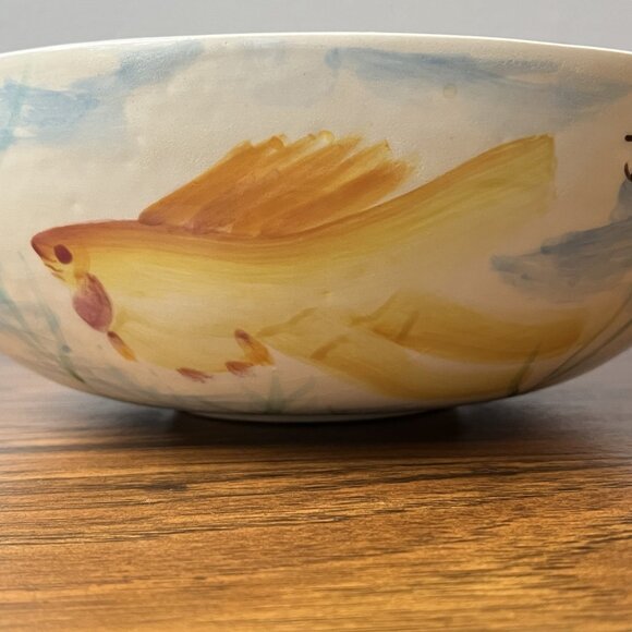 Folk-Art Style Hand-Painted Aquarium Fish Motif Bowl Art Pottery DALLAS 1978 - Picture 2 of 14